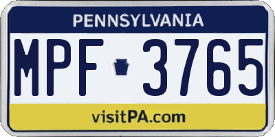PA license plate MPF3765