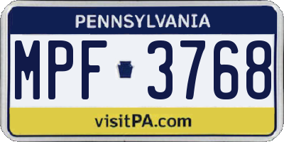 PA license plate MPF3768