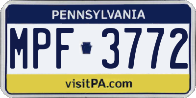 PA license plate MPF3772