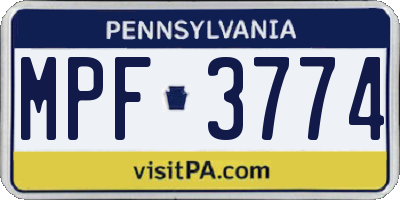 PA license plate MPF3774