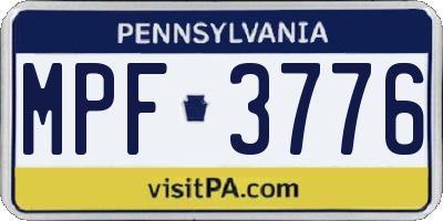 PA license plate MPF3776