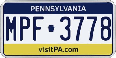 PA license plate MPF3778