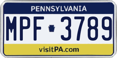 PA license plate MPF3789
