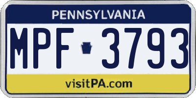 PA license plate MPF3793