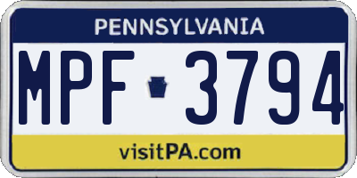 PA license plate MPF3794