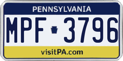 PA license plate MPF3796