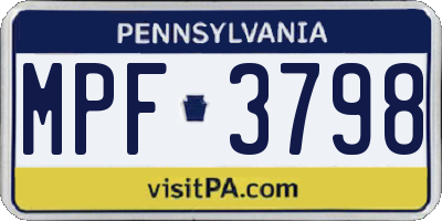 PA license plate MPF3798