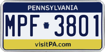 PA license plate MPF3801