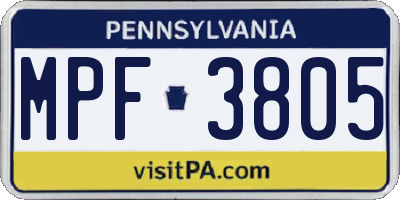 PA license plate MPF3805