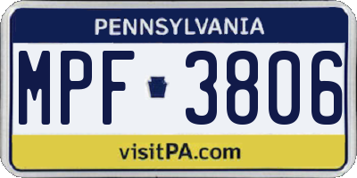 PA license plate MPF3806