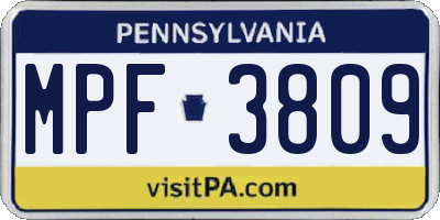 PA license plate MPF3809