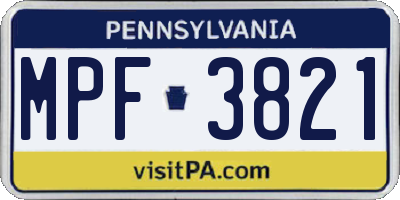 PA license plate MPF3821