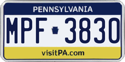 PA license plate MPF3830
