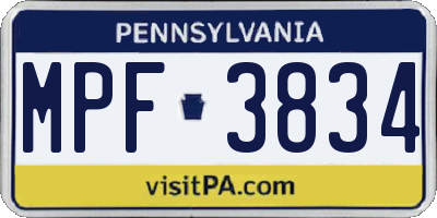 PA license plate MPF3834