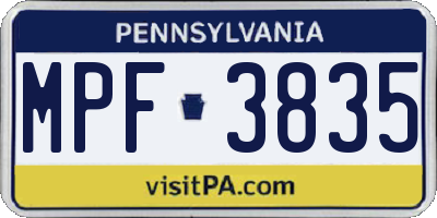 PA license plate MPF3835