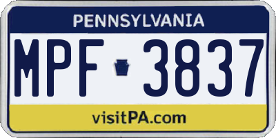 PA license plate MPF3837