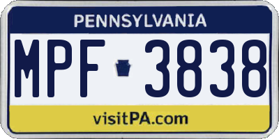 PA license plate MPF3838