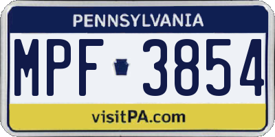 PA license plate MPF3854