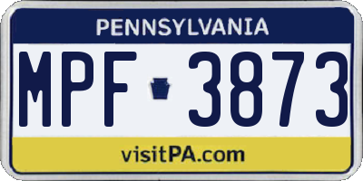 PA license plate MPF3873