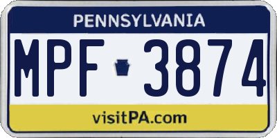 PA license plate MPF3874