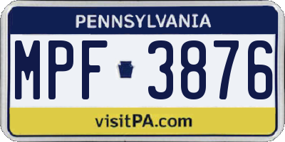 PA license plate MPF3876