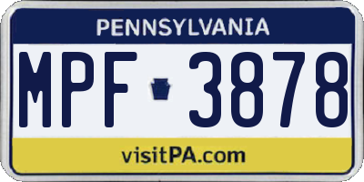 PA license plate MPF3878