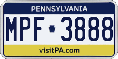 PA license plate MPF3888