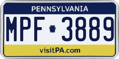 PA license plate MPF3889