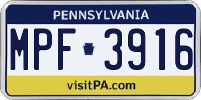PA license plate MPF3916