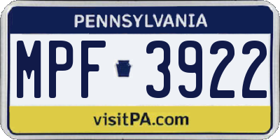 PA license plate MPF3922