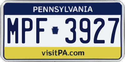 PA license plate MPF3927