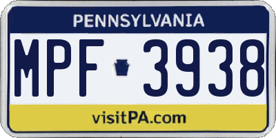 PA license plate MPF3938