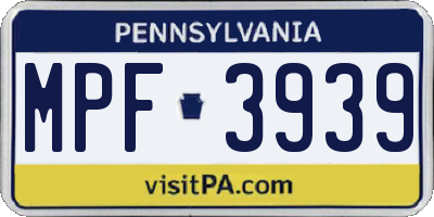 PA license plate MPF3939