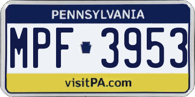 PA license plate MPF3953