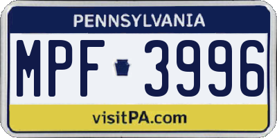 PA license plate MPF3996