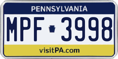 PA license plate MPF3998