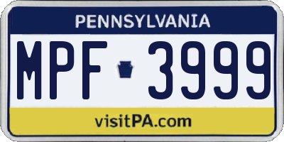 PA license plate MPF3999