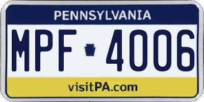 PA license plate MPF4006
