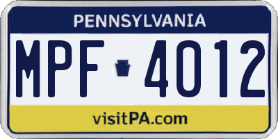 PA license plate MPF4012