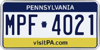 PA license plate MPF4021