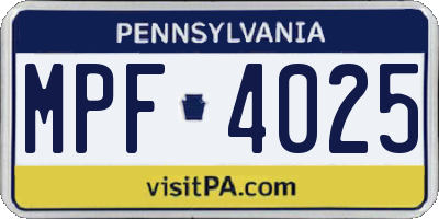 PA license plate MPF4025