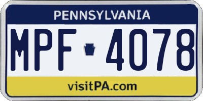 PA license plate MPF4078