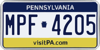PA license plate MPF4205
