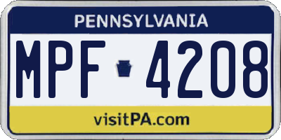 PA license plate MPF4208