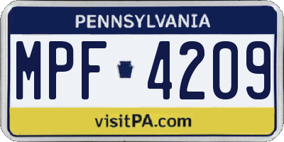 PA license plate MPF4209