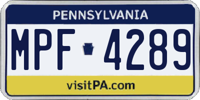 PA license plate MPF4289