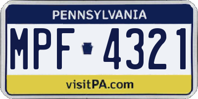 PA license plate MPF4321