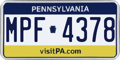 PA license plate MPF4378