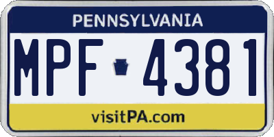 PA license plate MPF4381