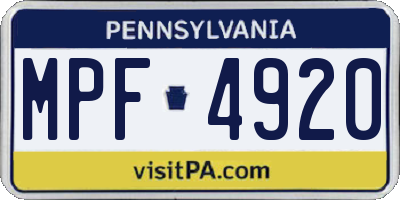 PA license plate MPF4920